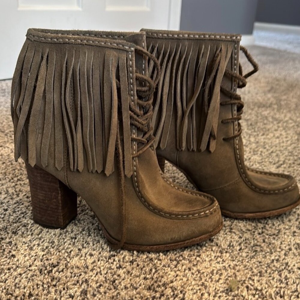 FRYE Fringe Suede Brown Parker Lace-Up Boots 8 Streetwear Boho granola western - Picture 4 of 13